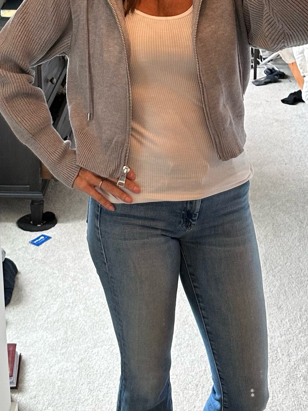 Cropped Light Gray Zip Hoodie Jacket - Women - Picture 4 of 10